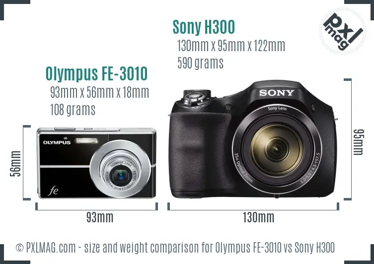 Olympus FE-3010 vs Sony H300 size comparison