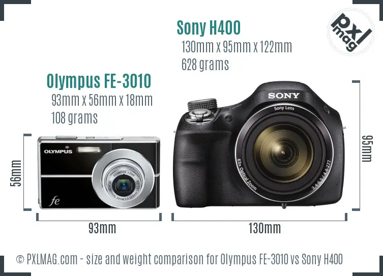 Olympus FE-3010 vs Sony H400 size comparison