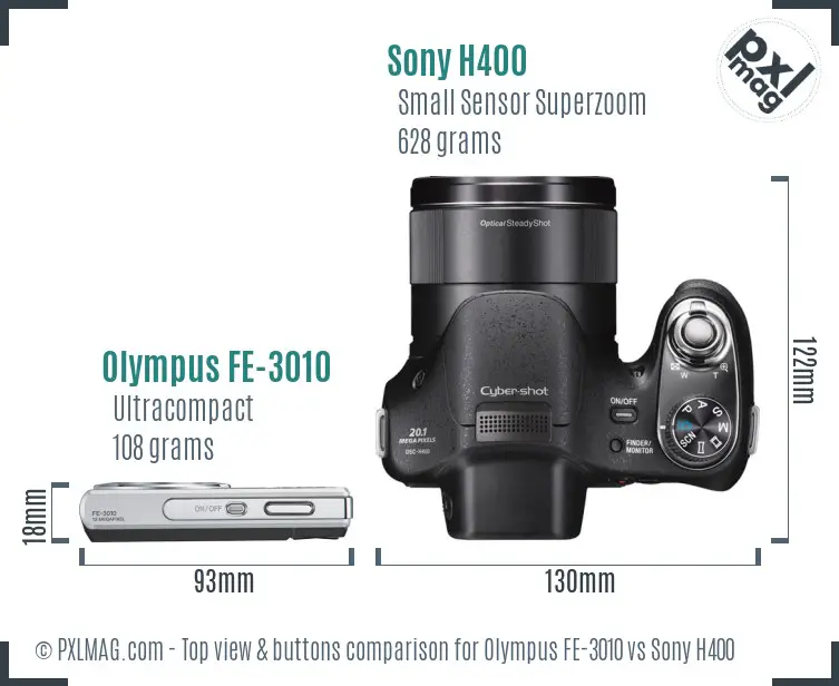 Olympus FE-3010 vs Sony H400 top view buttons comparison