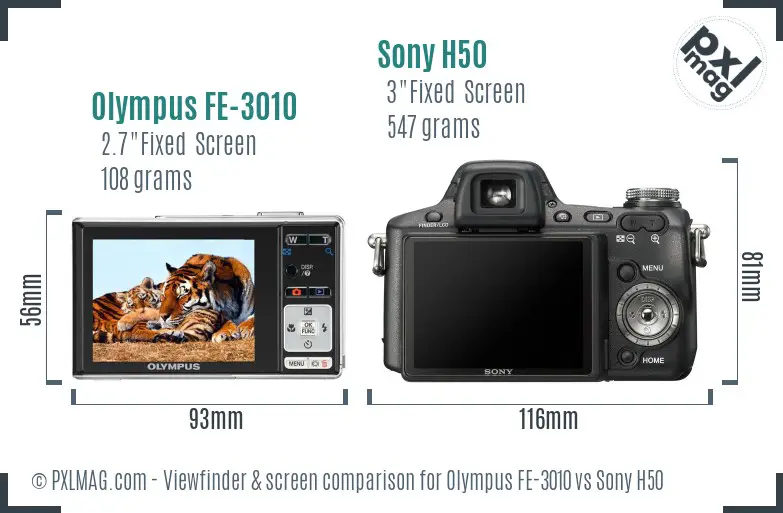 Olympus FE-3010 vs Sony H50 Screen and Viewfinder comparison