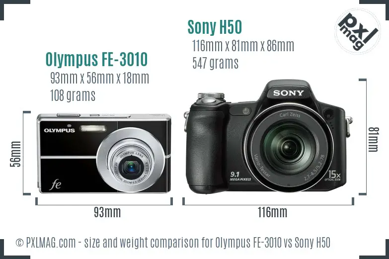 Olympus FE-3010 vs Sony H50 size comparison