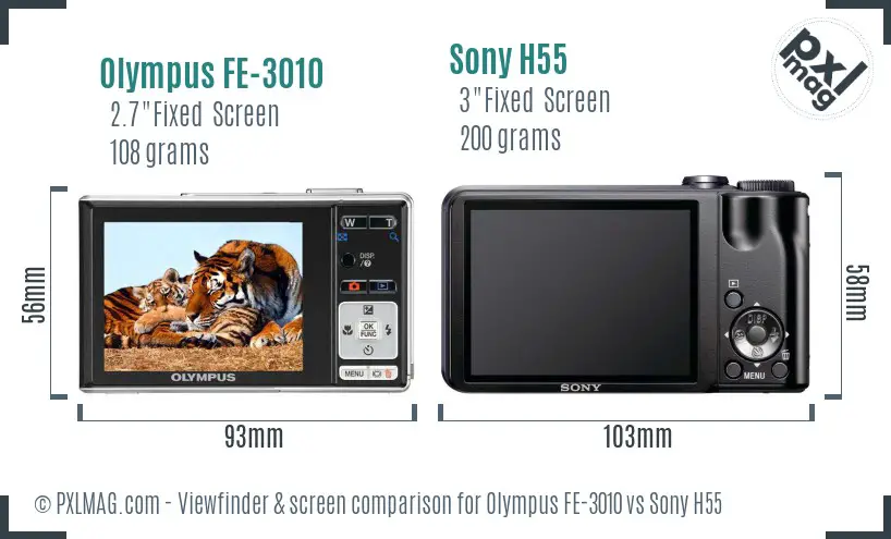 Olympus FE-3010 vs Sony H55 Screen and Viewfinder comparison