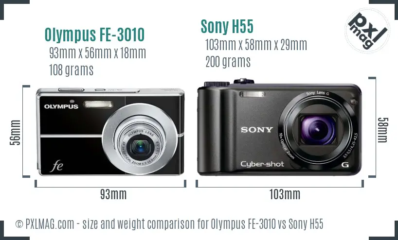 Olympus FE-3010 vs Sony H55 size comparison