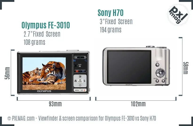 Olympus FE-3010 vs Sony H70 Screen and Viewfinder comparison