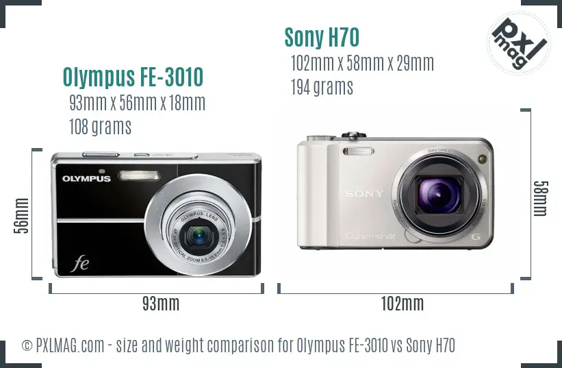 Olympus FE-3010 vs Sony H70 size comparison