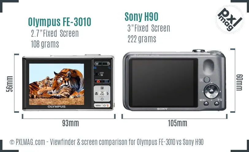 Olympus FE-3010 vs Sony H90 Screen and Viewfinder comparison