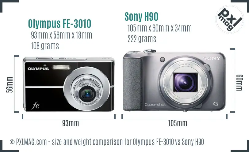 Olympus FE-3010 vs Sony H90 size comparison