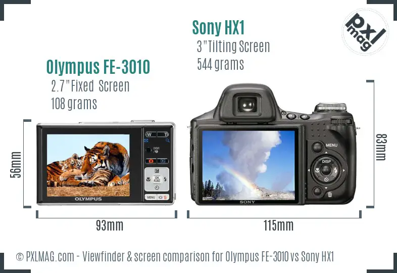 Olympus FE-3010 vs Sony HX1 Screen and Viewfinder comparison