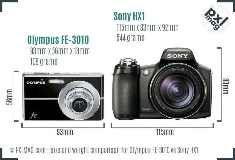 Olympus FE-3010 vs Sony HX1 size comparison