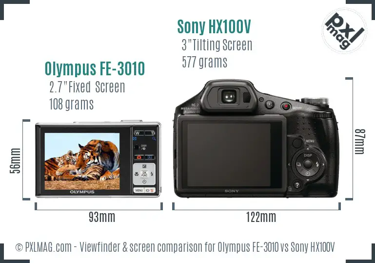 Olympus FE-3010 vs Sony HX100V Screen and Viewfinder comparison