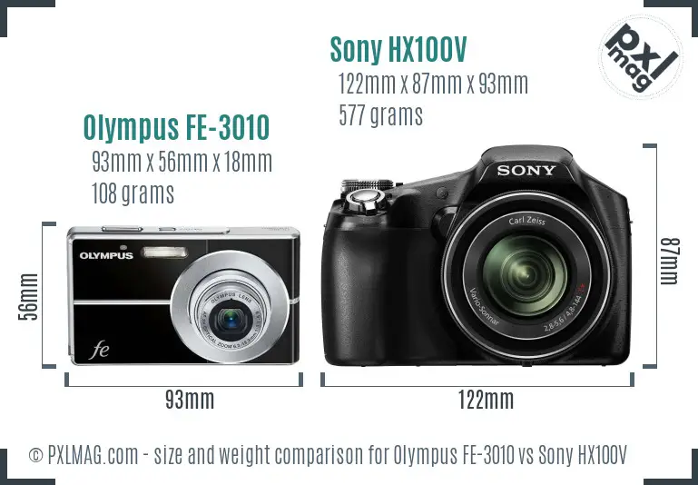 Olympus FE-3010 vs Sony HX100V size comparison
