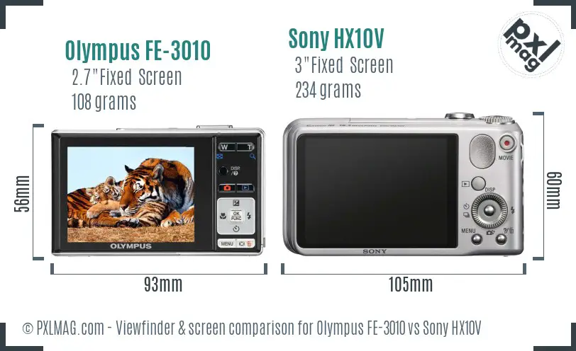 Olympus FE-3010 vs Sony HX10V Screen and Viewfinder comparison
