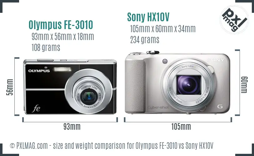 Olympus FE-3010 vs Sony HX10V size comparison