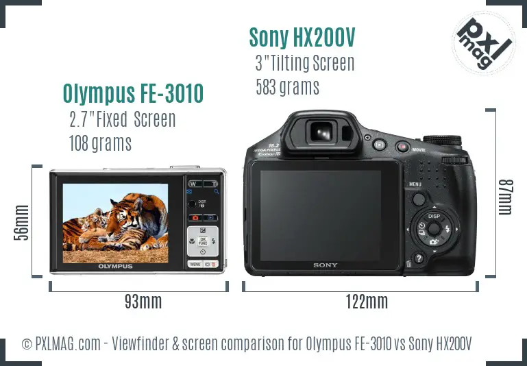 Olympus FE-3010 vs Sony HX200V Screen and Viewfinder comparison