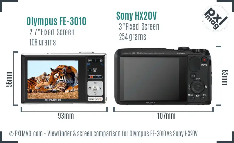 Olympus FE-3010 vs Sony HX20V Screen and Viewfinder comparison