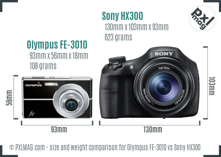 Olympus FE-3010 vs Sony HX300 size comparison