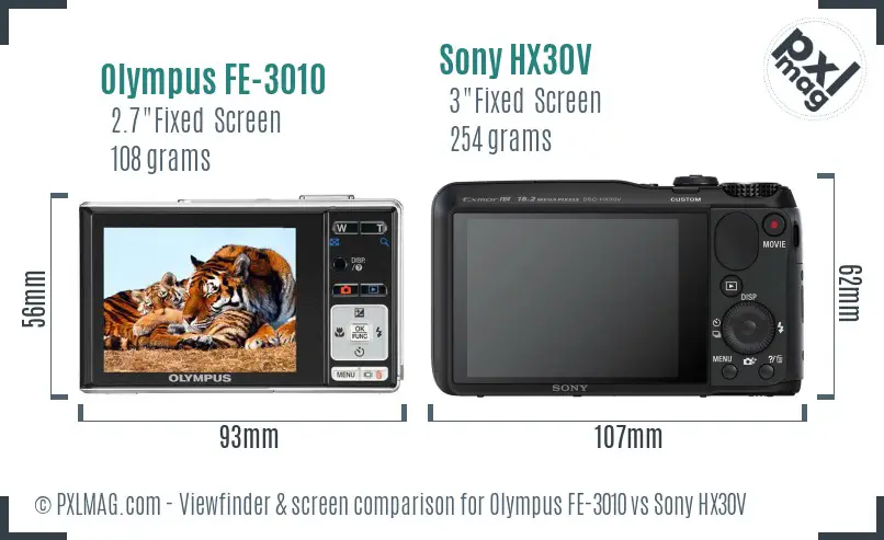 Olympus FE-3010 vs Sony HX30V Screen and Viewfinder comparison