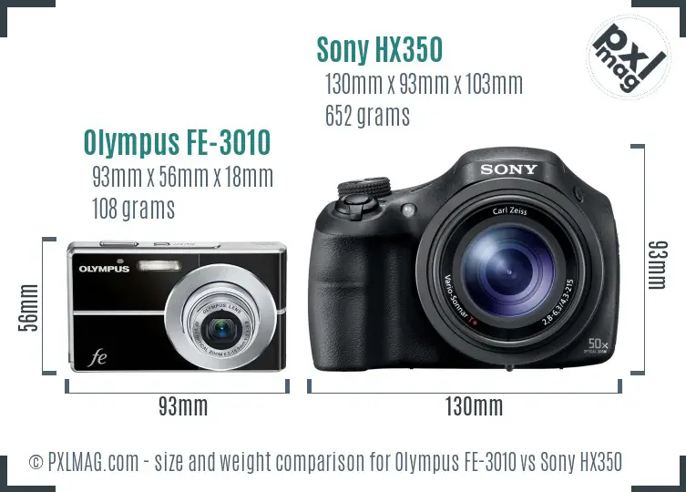 Olympus FE-3010 vs Sony HX350 size comparison