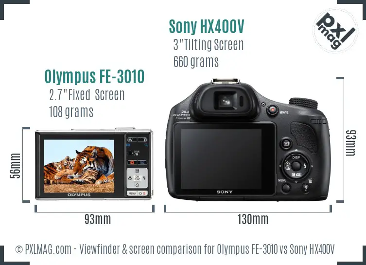 Olympus FE-3010 vs Sony HX400V Screen and Viewfinder comparison