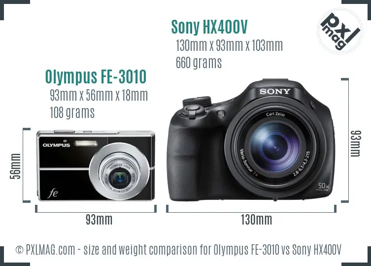 Olympus FE-3010 vs Sony HX400V size comparison
