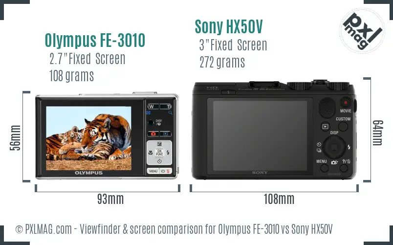 Olympus FE-3010 vs Sony HX50V Screen and Viewfinder comparison