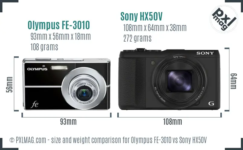 Olympus FE-3010 vs Sony HX50V size comparison