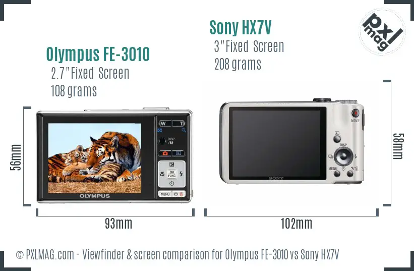 Olympus FE-3010 vs Sony HX7V Screen and Viewfinder comparison