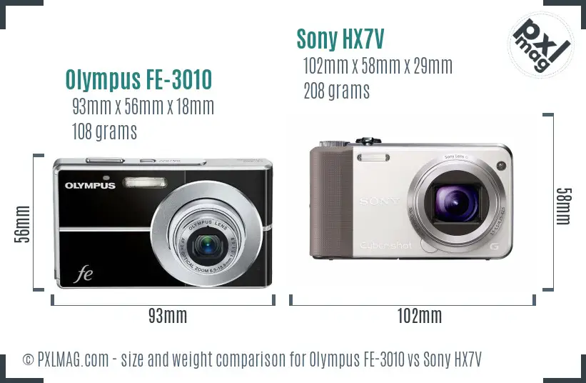 Olympus FE-3010 vs Sony HX7V size comparison