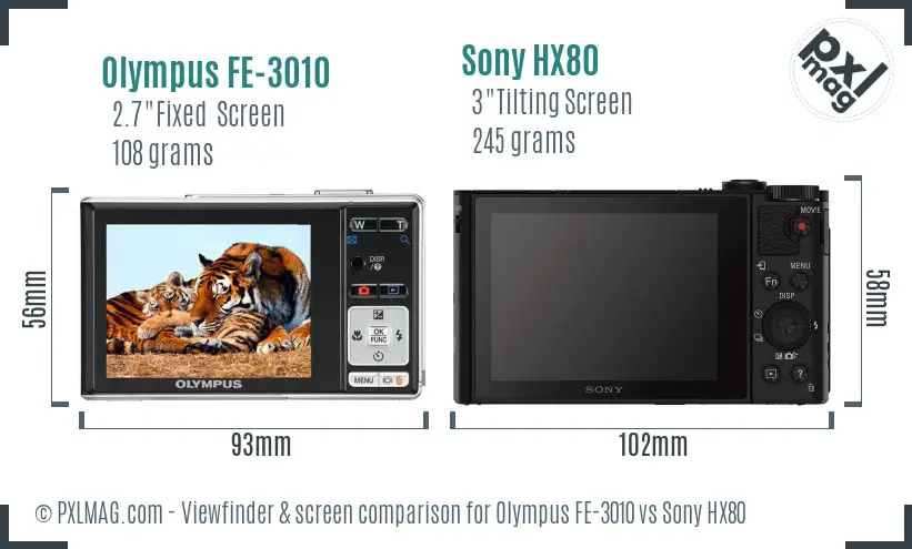 Olympus FE-3010 vs Sony HX80 Screen and Viewfinder comparison