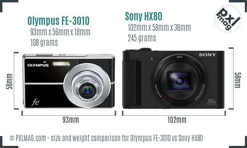 Olympus FE-3010 vs Sony HX80 size comparison