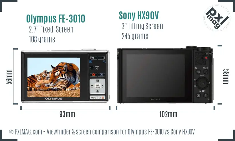 Olympus FE-3010 vs Sony HX90V Screen and Viewfinder comparison