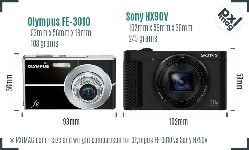 Olympus FE-3010 vs Sony HX90V size comparison