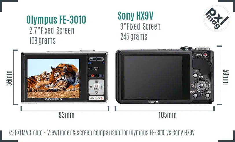Olympus FE-3010 vs Sony HX9V Screen and Viewfinder comparison