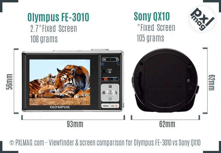 Olympus FE-3010 vs Sony QX10 Screen and Viewfinder comparison