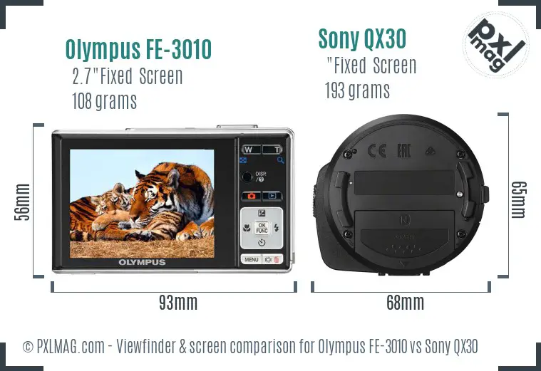 Olympus FE-3010 vs Sony QX30 Screen and Viewfinder comparison