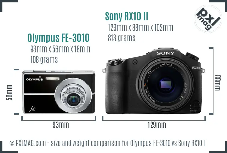 Olympus FE-3010 vs Sony RX10 II size comparison