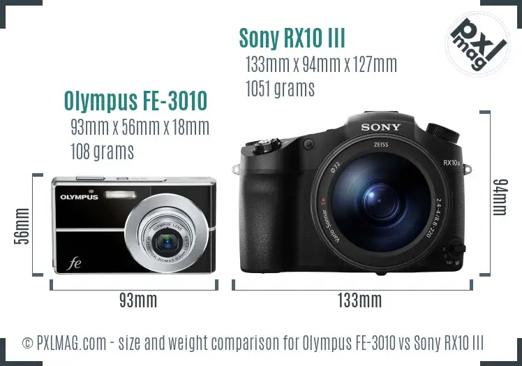 Olympus FE-3010 vs Sony RX10 III size comparison