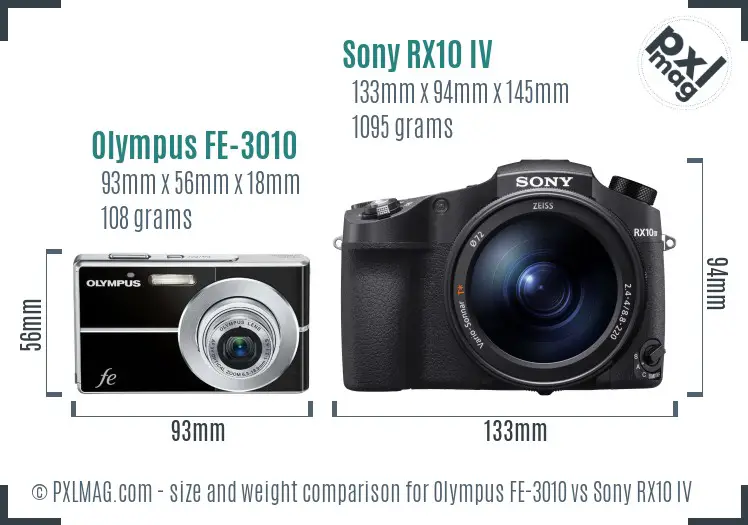 Olympus FE-3010 vs Sony RX10 IV size comparison