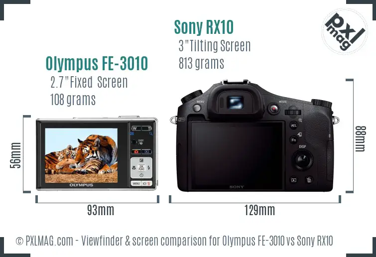 Olympus FE-3010 vs Sony RX10 Screen and Viewfinder comparison
