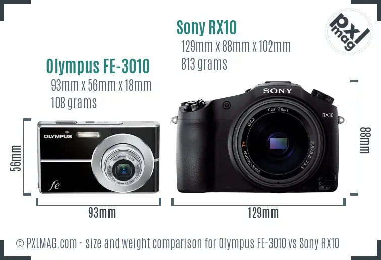 Olympus FE-3010 vs Sony RX10 size comparison