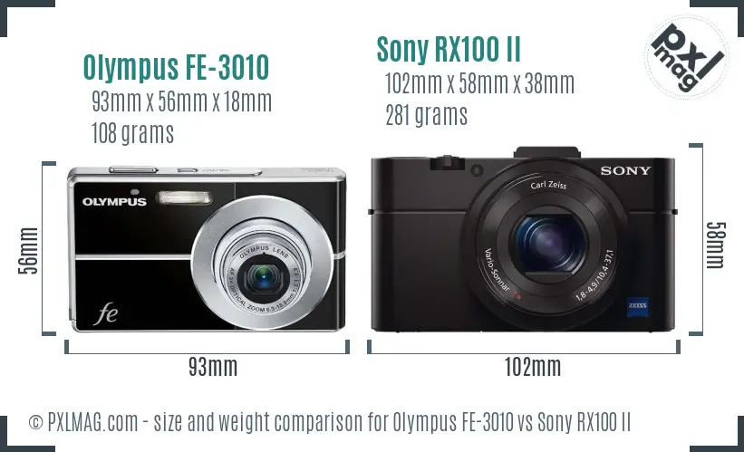 Olympus FE-3010 vs Sony RX100 II size comparison