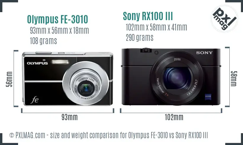 Olympus FE-3010 vs Sony RX100 III size comparison