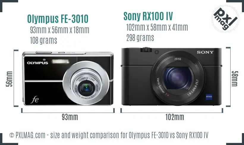 Olympus FE-3010 vs Sony RX100 IV size comparison