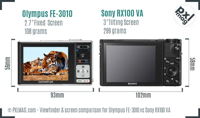 Olympus FE-3010 vs Sony RX100 VA Screen and Viewfinder comparison