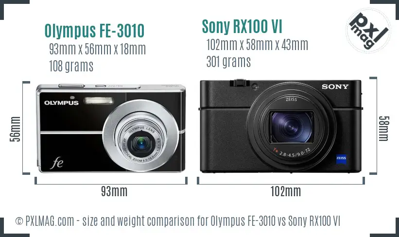 Olympus FE-3010 vs Sony RX100 VI size comparison