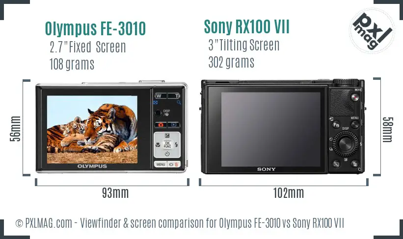 Olympus FE-3010 vs Sony RX100 VII Screen and Viewfinder comparison