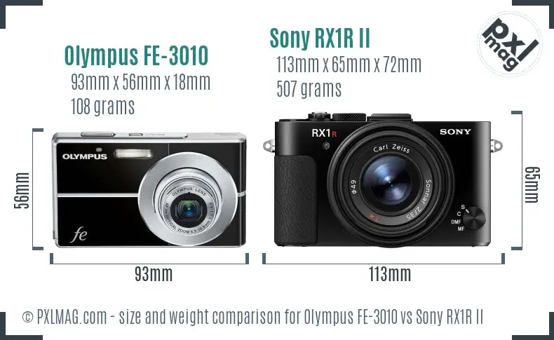 Olympus FE-3010 vs Sony RX1R II size comparison