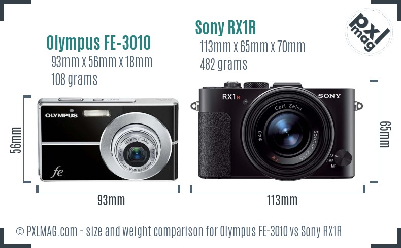 Olympus FE-3010 vs Sony RX1R size comparison