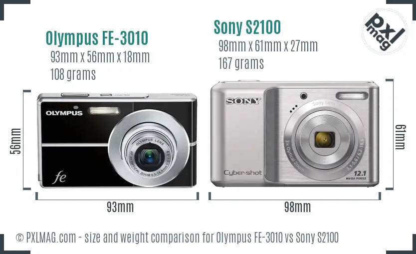 Olympus FE-3010 vs Sony S2100 size comparison