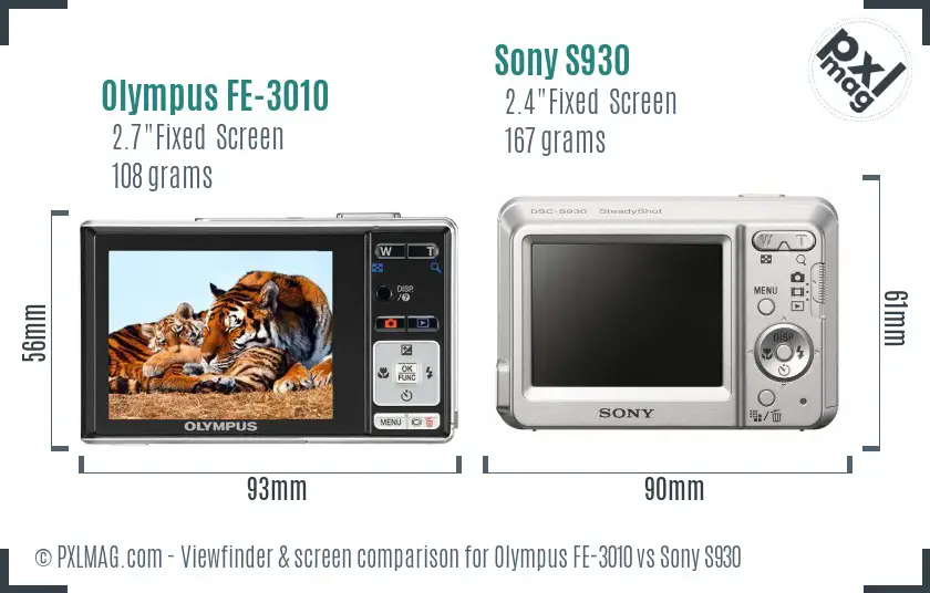 Olympus FE-3010 vs Sony S930 Screen and Viewfinder comparison